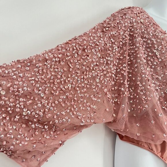 ASOS Pink Sequin Wrap Tall Length Bodysuit NEW‎ Size US8 - Picture 3 of 10